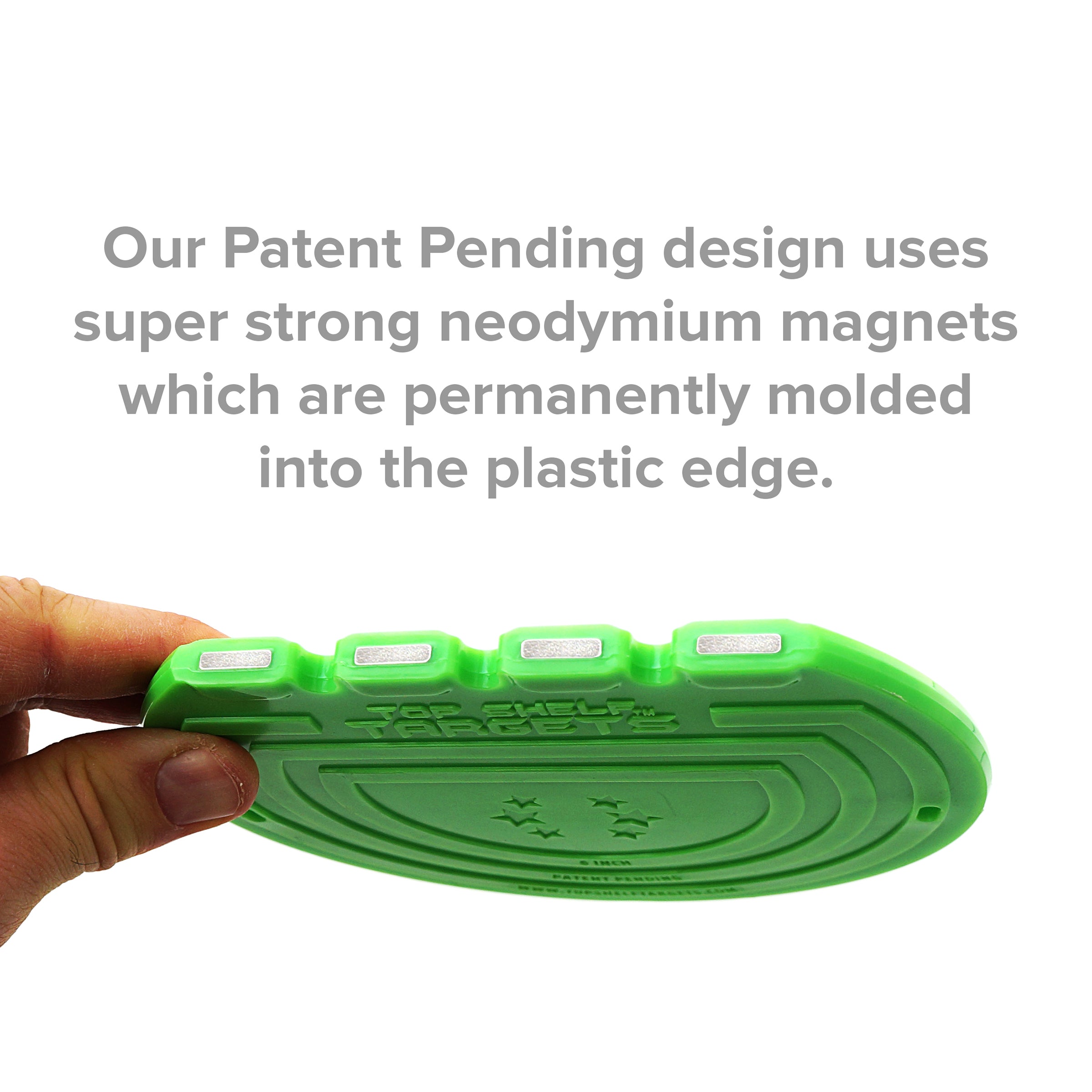 Our patent pending design uses super strong neodymium magnets molded into the plastic